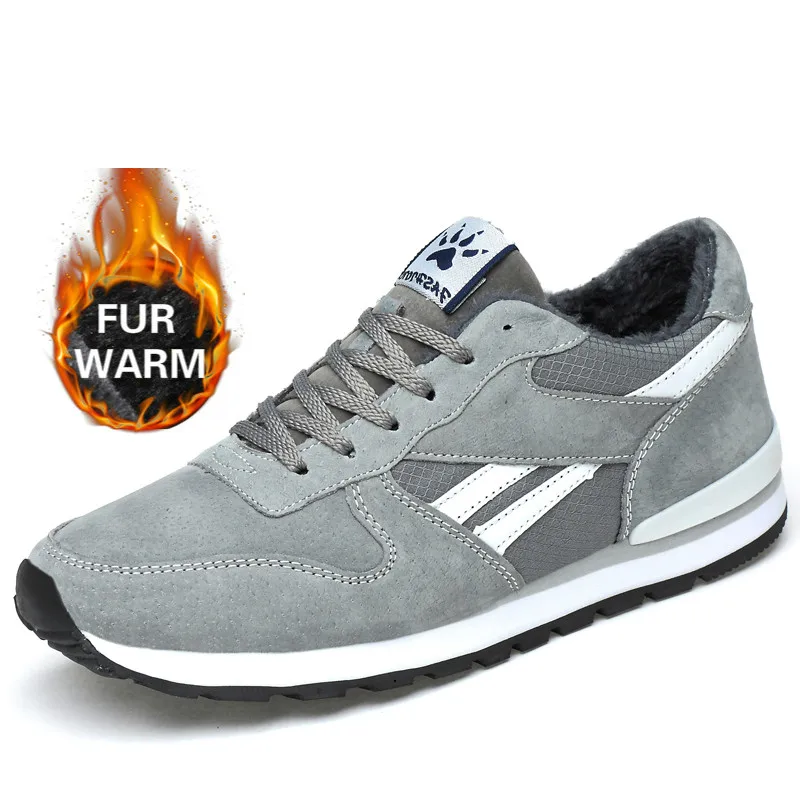 AODLEE/мужские кроссовки; повседневная обувь из натуральной кожи; мокасины; мужские лоферы; зимние фирменные модные кроссовки; мужские водонепроницаемые мокасины; повседневная обувь - Цвет: 3 Grey fur