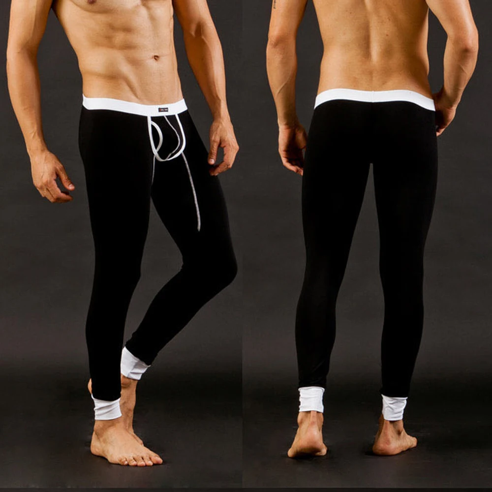 Sexy Long Johns Men's Legging Pants Bulge Pouch Long Underpants Man Thermal Underwear Keep Warm Breathable Trousers Sleepwear