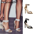 Женские босоножки на высоком каблуке, со сверкающими абрикосовыми черными бриллиантами, босоножки на высоком каблуке, лето 2019, пикантные Клубные босоножки, 35-43