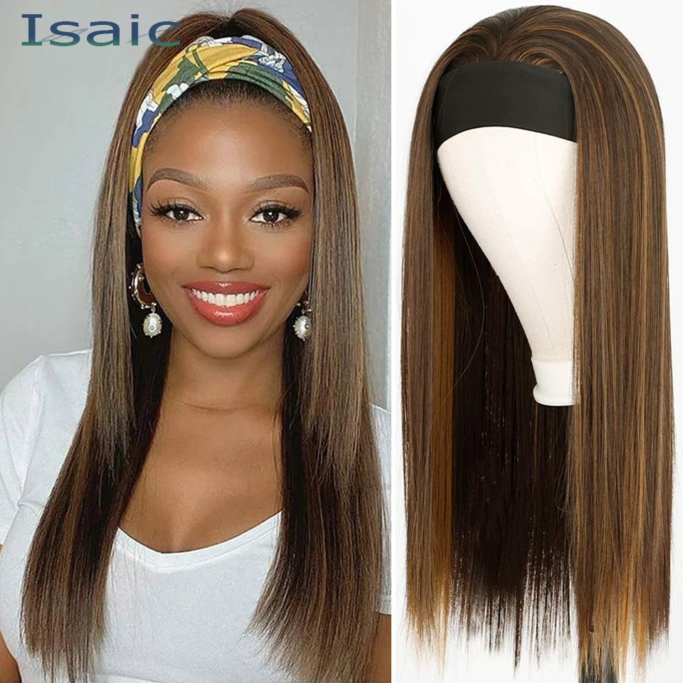 

Isaic Длинные Прямые Синтетические парик с головной повязкой светлые выделяющие парики для женщин 20 дюймов парик с головной повязкой s для еже...