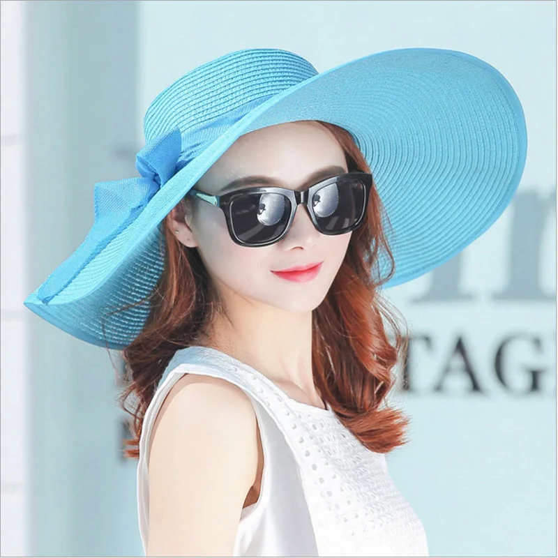 

simple summer straw hat women big wide brim beach hat sun hat foldable sun block UV protection panama hat bone chapeu feminino