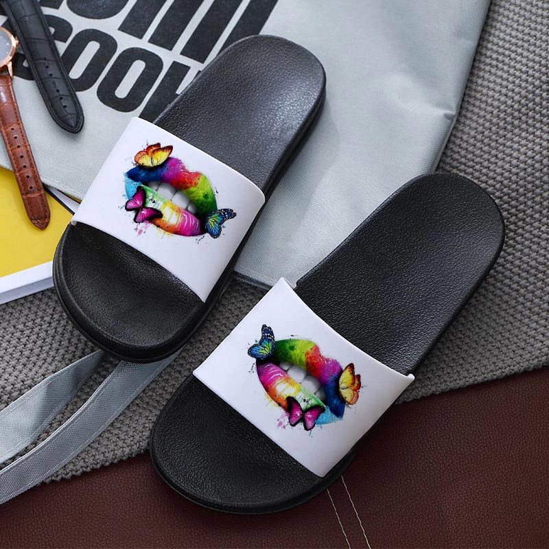 

Sandals Women Summer Lips Eyes Pattern Harajuku Indoor Slippers Beach Fashion Open Toe Home Indoor Shoes Breathable Flip Flops