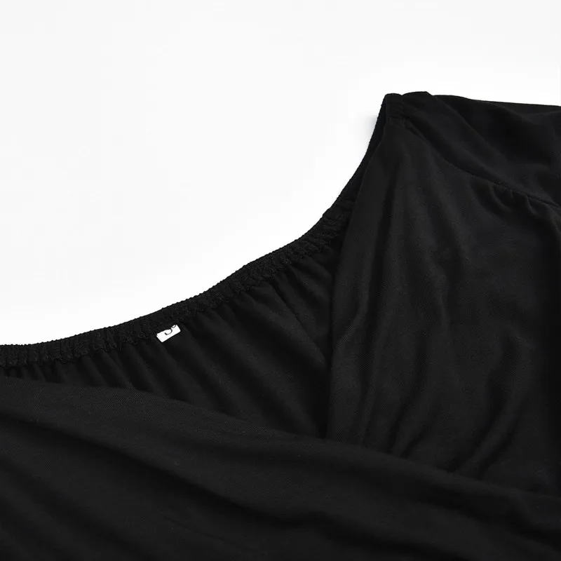 

2021 Summer Off the Shoulder V-Neck Fashion Women's Long Sleeve Sexy Slim Casual Top Solid Color Black