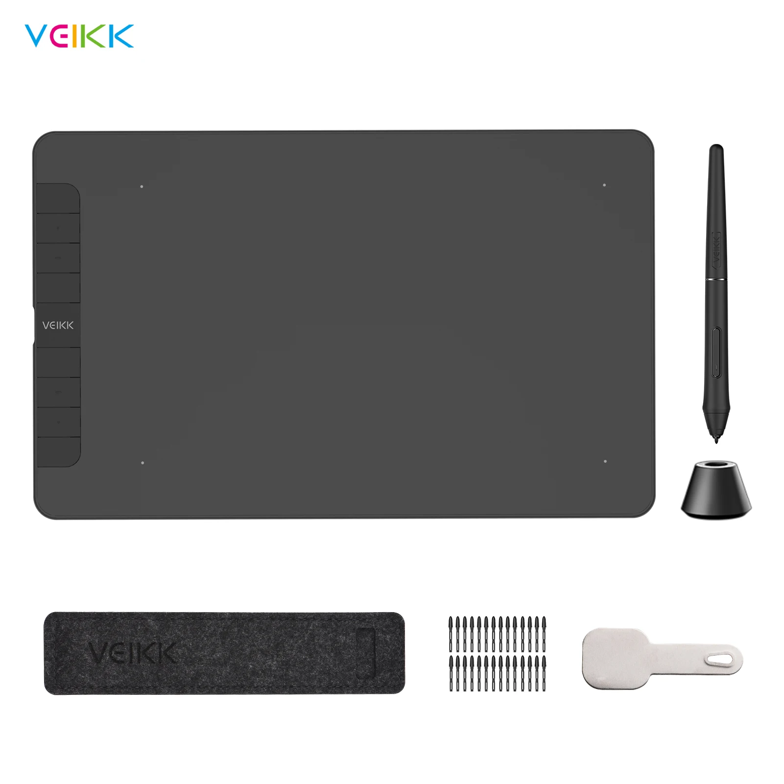 

VEIKK VK1060 Graphics Drawing Tablet 10x6 inch Active Area 8192 Levels Pressure Tilt Function Battery-free Stylus 28 Pen Nibs