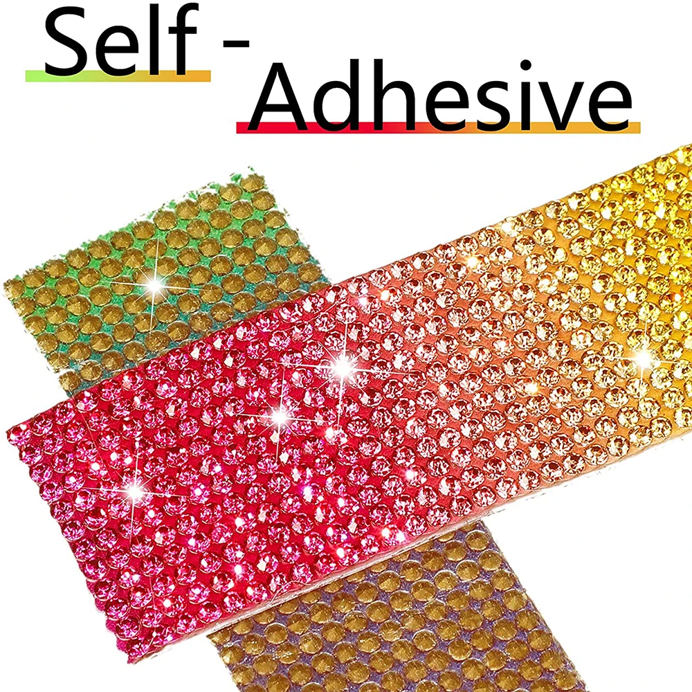 

Colorful Rainbow Self Adhesive Crystal Rhinestone Diamond Ribbon Decoration Sticker Rhinestones for Arts Crafts DIY Car Phone