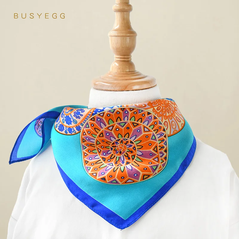 

2021 синий детский Шелковый бандана шарф с маленьким цветочным принтом 100% натуральный шелк Детские шарфы 50 см маленький квадратный Регулируе...