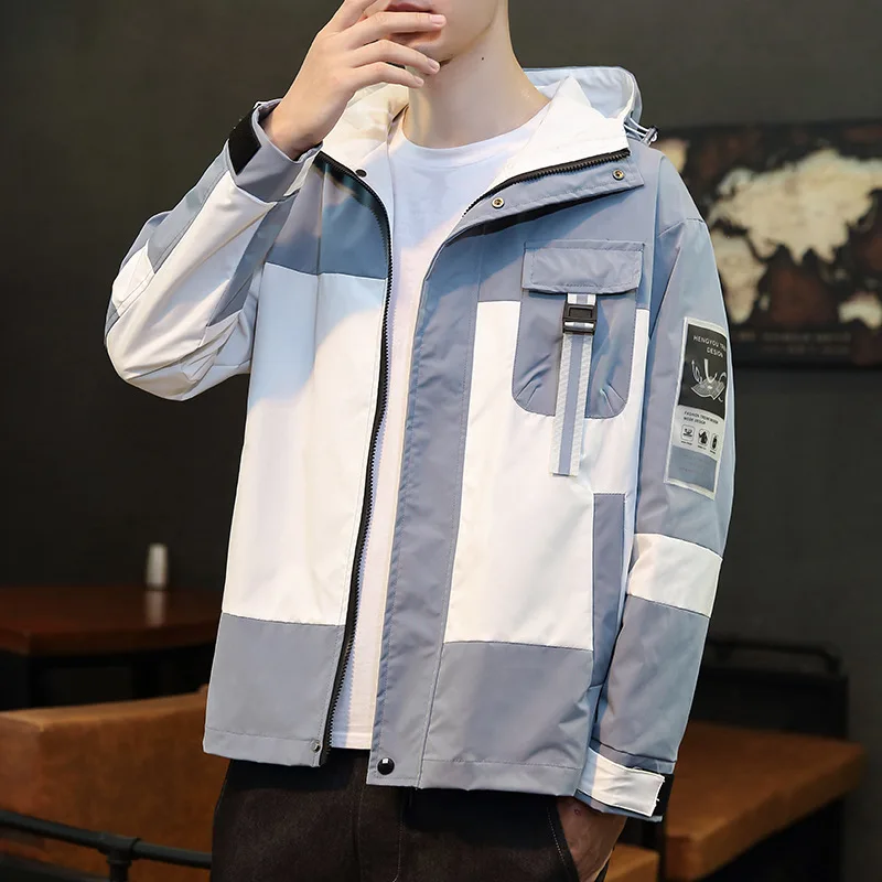 

New Autumn Jacket Men's All-match Oversize Slim Fit Men's Jacket Hooded Fashion Color-blocking Windproof Jacket Men 8XL Clothes