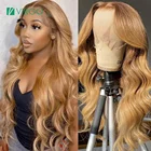 Дева медовый блонд 13x 4 кружевные передние парики прозрачные волнистые передние парики #27 30 дюймов T часть парики из человеческих волос предварительно выщипанные Remy