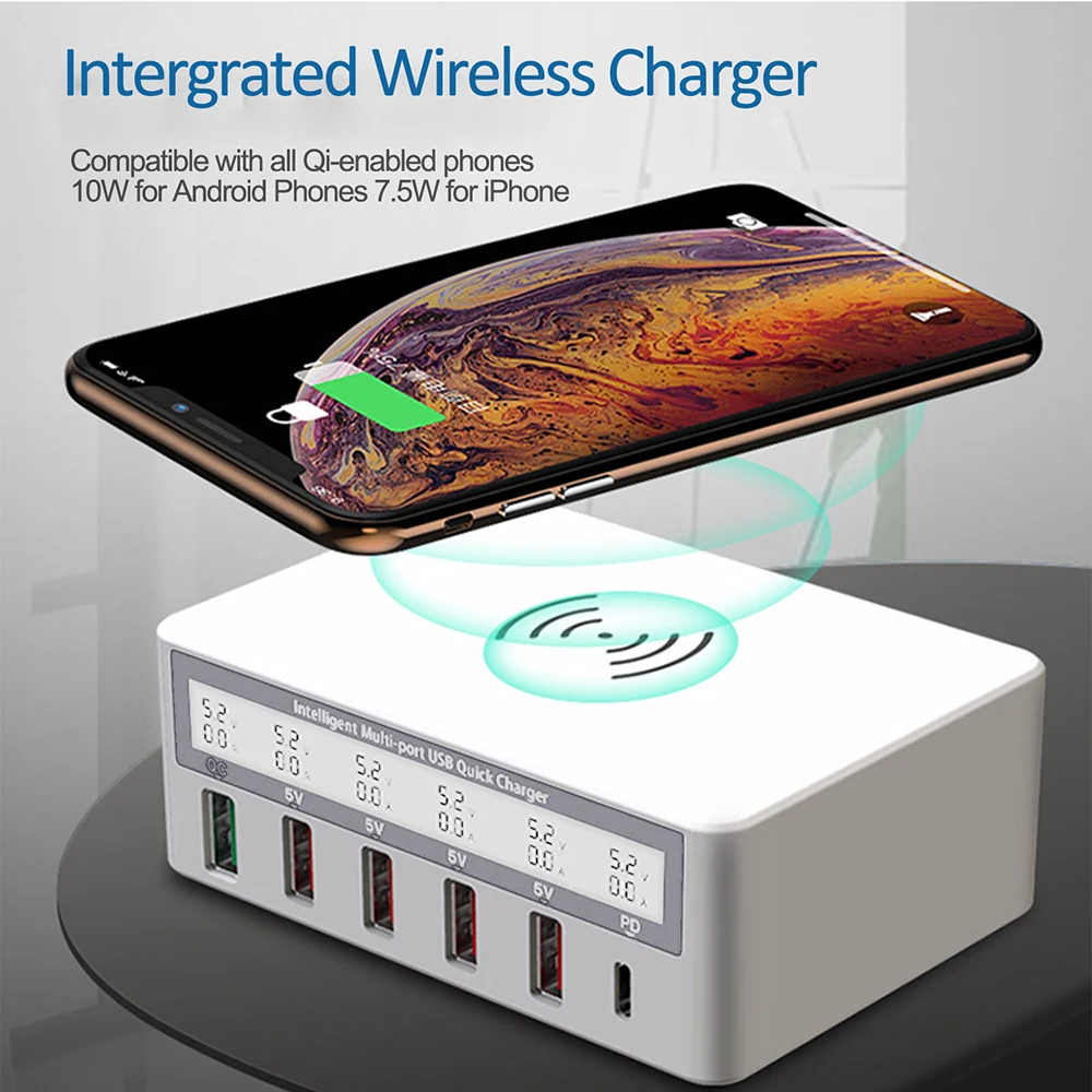 ilepo 100w 6 ports usb c charger qi wireless charger for iphone11 x xs samsung xiaomi qc3 0 fast charger pd quick charging free global shipping
