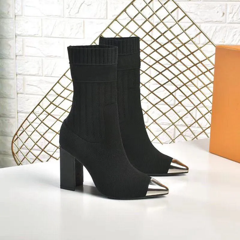 

sexy pointed womens shoes in autumn winter Knitted elastic boots Designer Martin boots luxury socks boots Large size lady High-h
