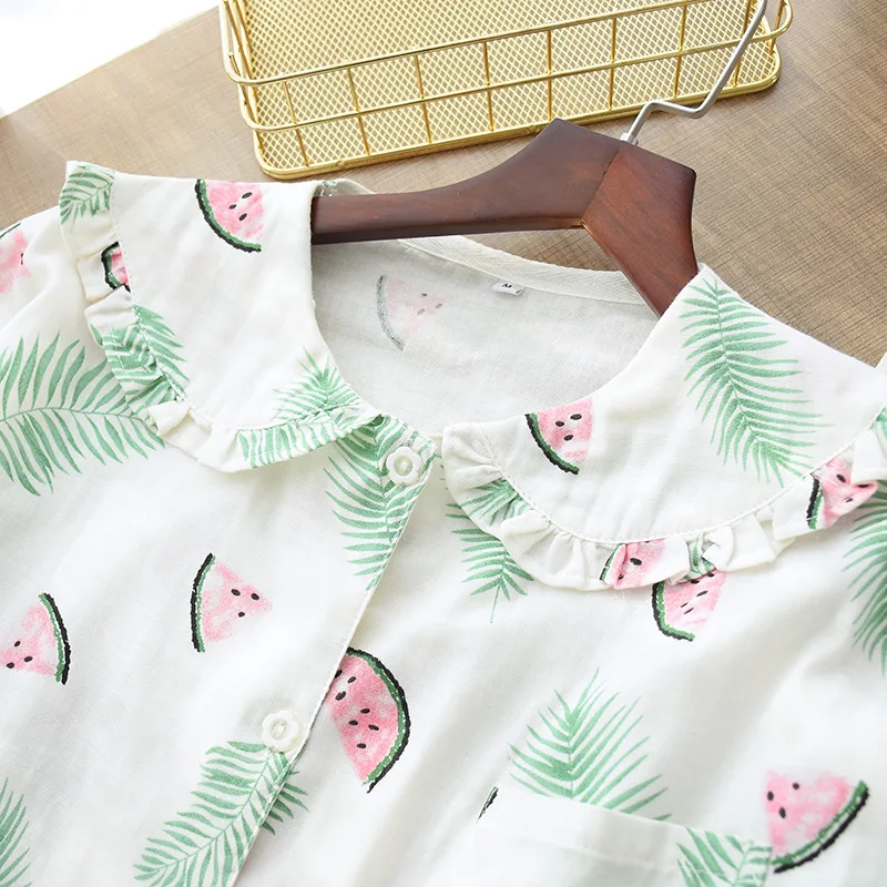 Korean Spring and Summer Ladies Pajamas Pure Cotton Gauze Women Long Sleeve Pajamas Set Thin Sweet and Comfort Home Clothing