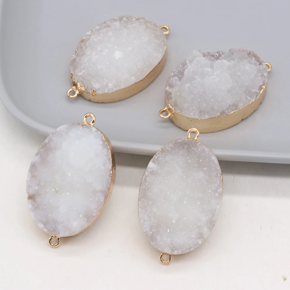Wholesale6PCSNatural Semi-precious Stone White Crystal Bud Gold-plated Connector Pendant Making Fashion Necklace Earring Jewelry