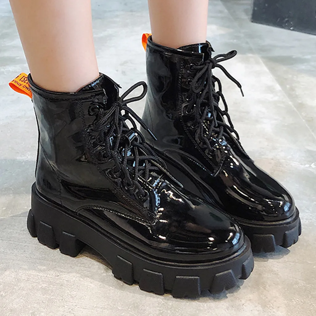 Зимние Черные ботильоны из лакированной кожи для женщин плюшевые теплые ботинки