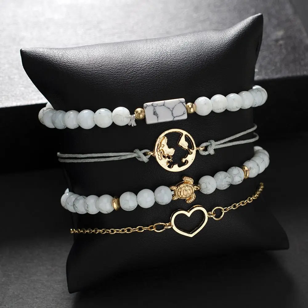 4 шт./компл. Модный женский браслет в богемном стиле с бусинами этническом картой