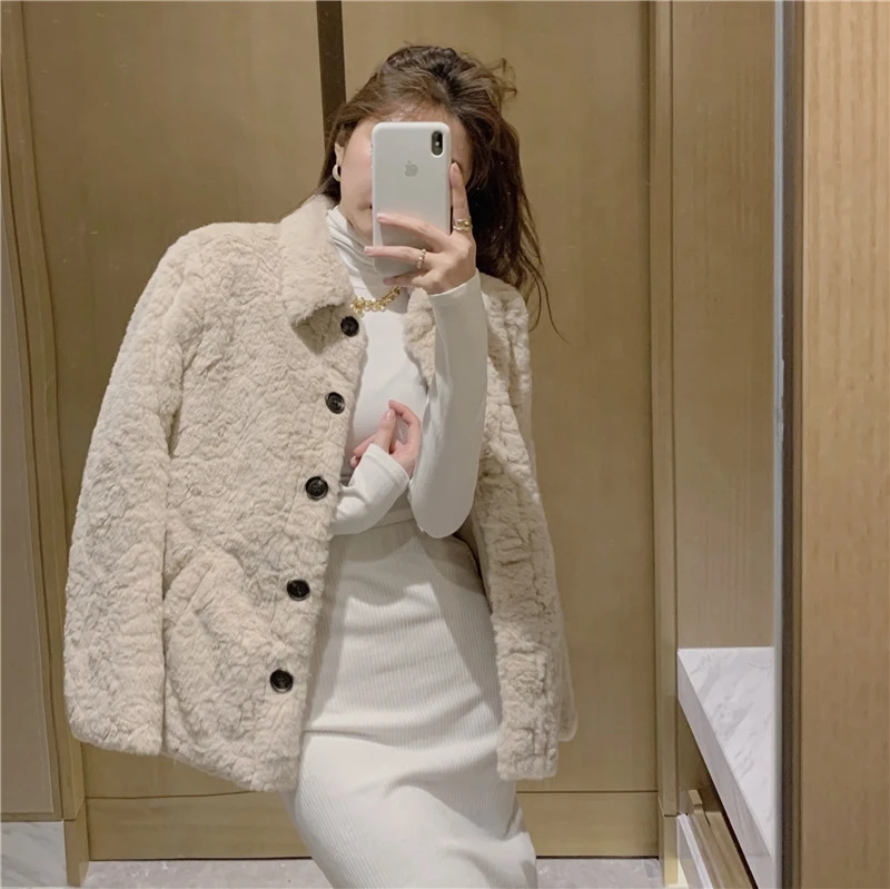 

port style autumn winter jacket ins versatile chic hairy short like rabbit fur coat