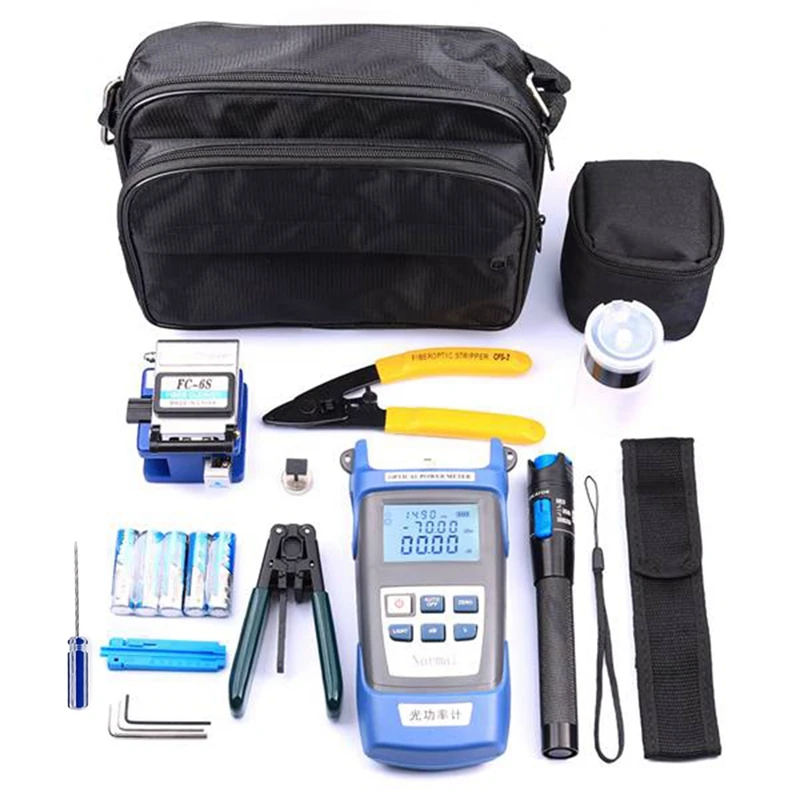 

12Pcs/Set Fiber Optic FTTH Cold Connection Tool Kit FC-6S Fiber Cleaver Optical Power Meter 5Km Visual Fault Locator