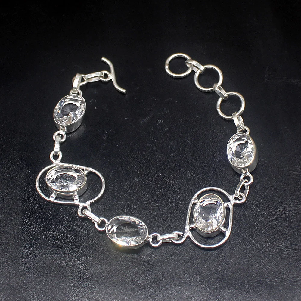 

Ювелирные изделия Gemstonefactory, большая акция, уникальный браслет из серебра 925 пробы с прозрачным блестящим белым топазом для женщин, 20 см, 20213325