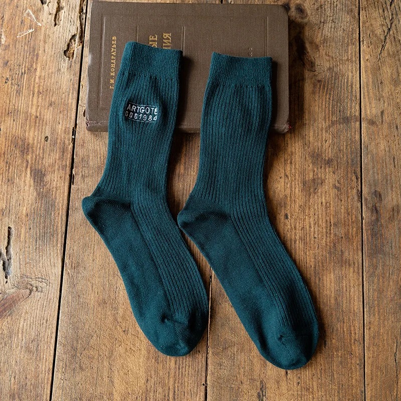 

Men Winter Knitted Mid-Calf Long Crew Socks Funny letter Printed Hip-Hop Trendy Cotton Hosiery Skateboard Streetwear