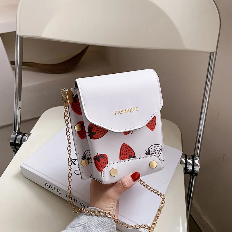 

New Oblique Cross-small Bag Strawberry Pattern Art Trend Chain Shoulder Strap Shoulder Bag Women's Bag Hand Bags Women 2020