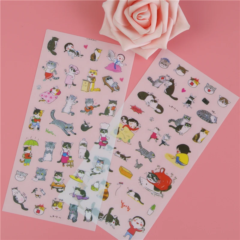 6 шт./упак. корейские канцелярские товары оптом милый кот Прозрачный фон стикеры