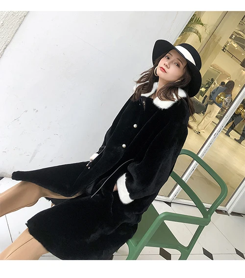 

2021 New Real Natural Merino Sheep Double-faced Fur Coat Winter Jacket Women Belt Mink Fur Collar Genuine Leather Outerwear