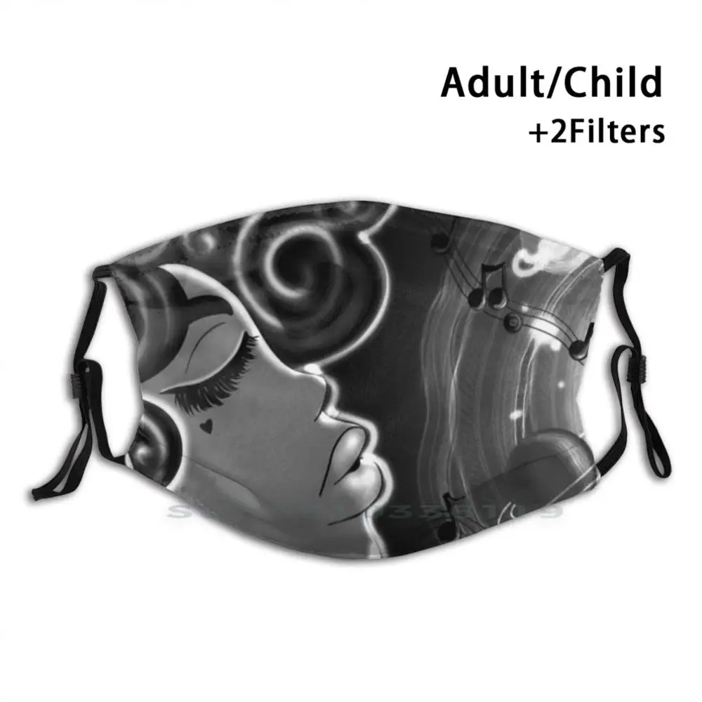 

Music Is My World ( B&W ) Design Anti Dust Filter Washable Face Mask Kids Music World Universe Planets Hair Makeup