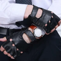 fashion men slip resistant leather sheep moto punk leather fingerless gloves half finger luvas driving training fitness guantes