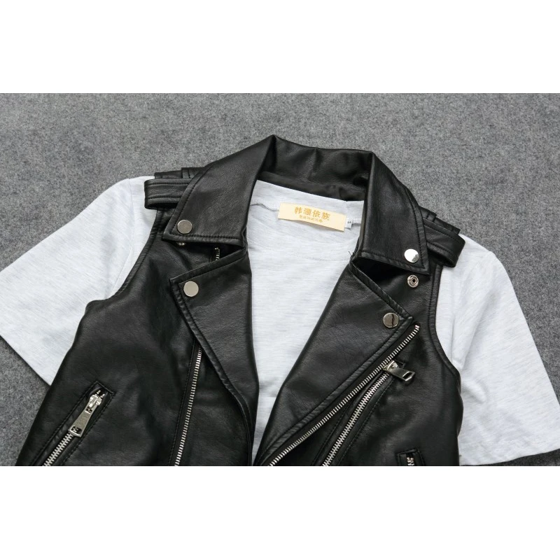 Женский кожаный жилет мягкий из искусственной кожи мотоциклетный женский с