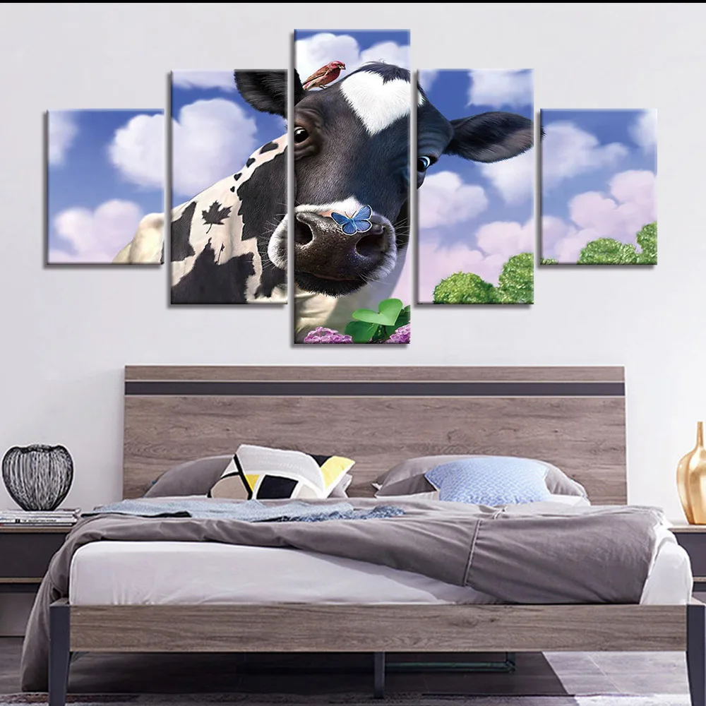 

5 Pcs diamond picture cow animal flower cross stitch Full square round Drill 5D DIY Diamond mosaic rhinestones painting wall art