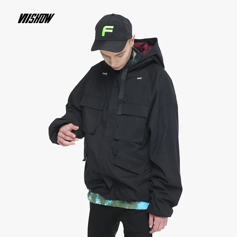 VIISHOW уличная Мужская куртка, Брендовые куртки с принтом, мужские куртки Veste Homme, Новая ветровка, мужские куртки Chaqueta Hombre JC1943183 - Цвет: Black