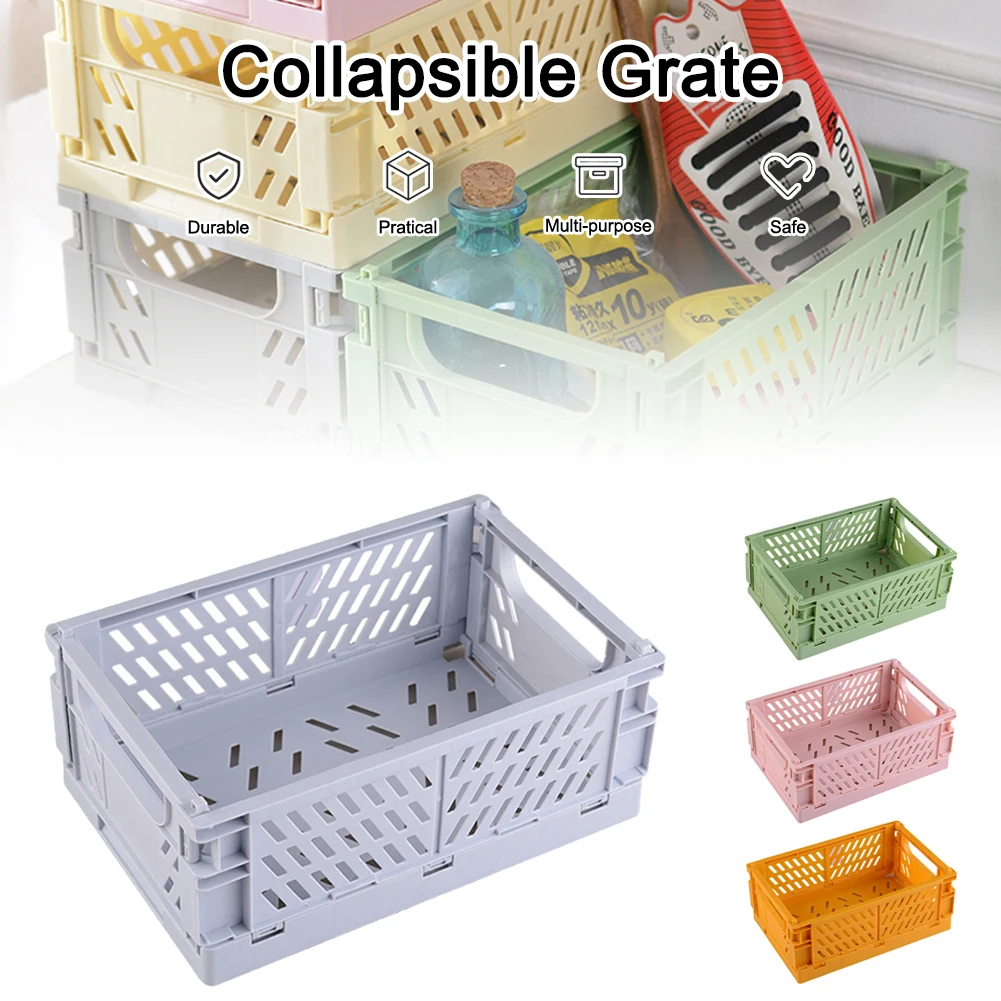 

Portable Folding Storage Crate Bin Baskets Collapsible Foldable Box Shopping Storage Tote Handles Bags Carrier Plastic Bask