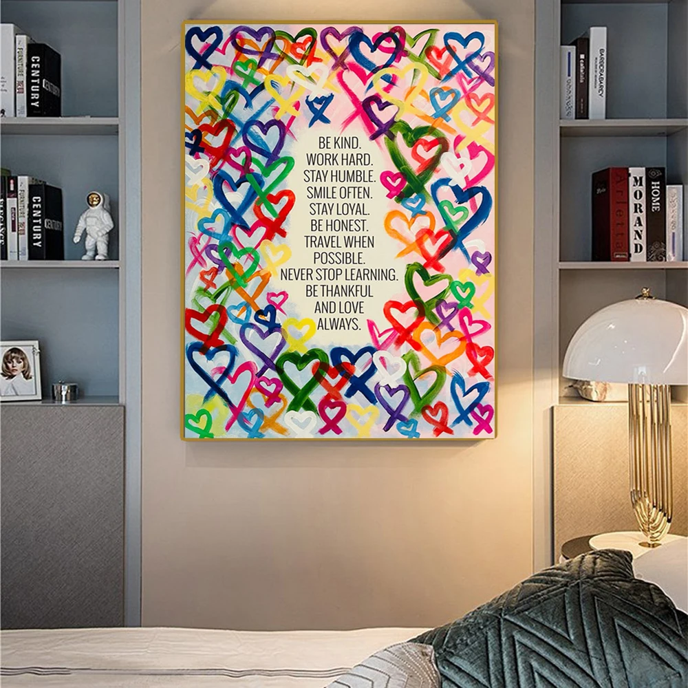 

Modern Colorful Be Kind and Love Heart Always Canvas Painting Posters Prints Wall Art Pictures for Living Room Home Decor