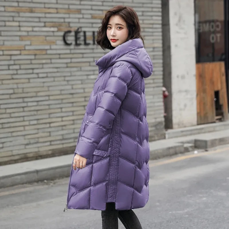 Mid-Length Women Cotton-Padded Jacket Korean Version Of Slim Slimming Winter Extra-Length Lightweight Down Cotton Hooded Coat