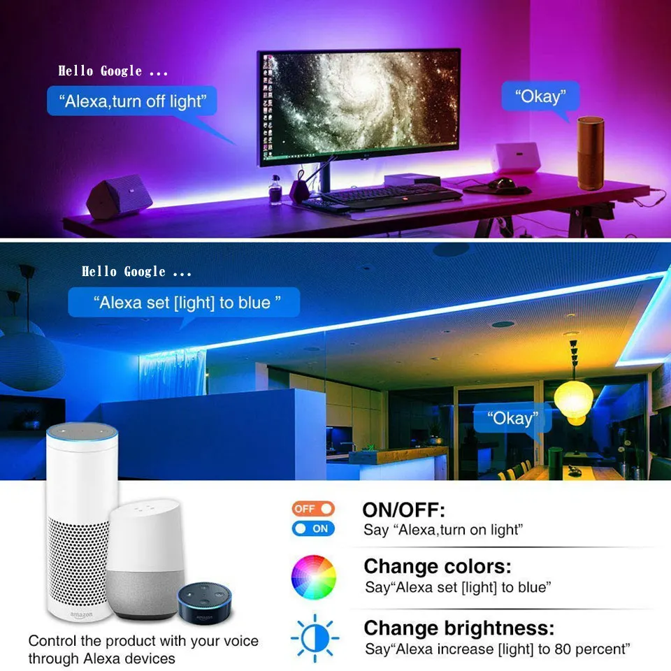 Светодиодная лента 5050 RGB WiFi умная водонепроницаемая Bluetooth 5 м 10 15 12 В