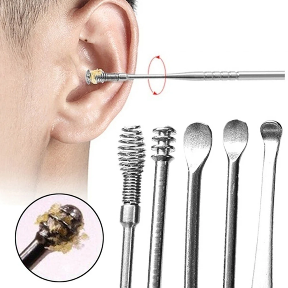 6PCS Ear Cleaner Wax Removal Tool Earpick Sticks Earwax Remover Curette Pick Cleaning Cleanser Spoon Health Care |