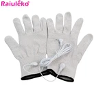 1 пара токопроводящих волоконных массажных перчаток с электродами и 1 кабелем для снятия боли в Акупунктура пульса терапевтический массажер для тела