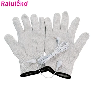 1 пара токопроводящих волоконных массажных перчаток с электродами и 1 кабелем для снятия боли в Акупунктура пульса терапевтический массажер для тела