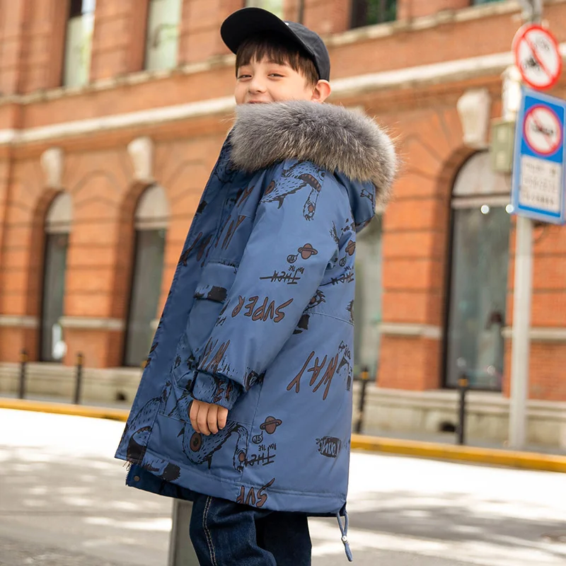 Пуховик длинный детский зимний с воротником из меха енота TZ75 | Мать и ребенок