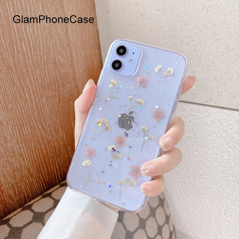 GlamPhone чехол с розовыми высушенными цветами женский для iPhone11Pro/Max X XS Max XR Мягкий