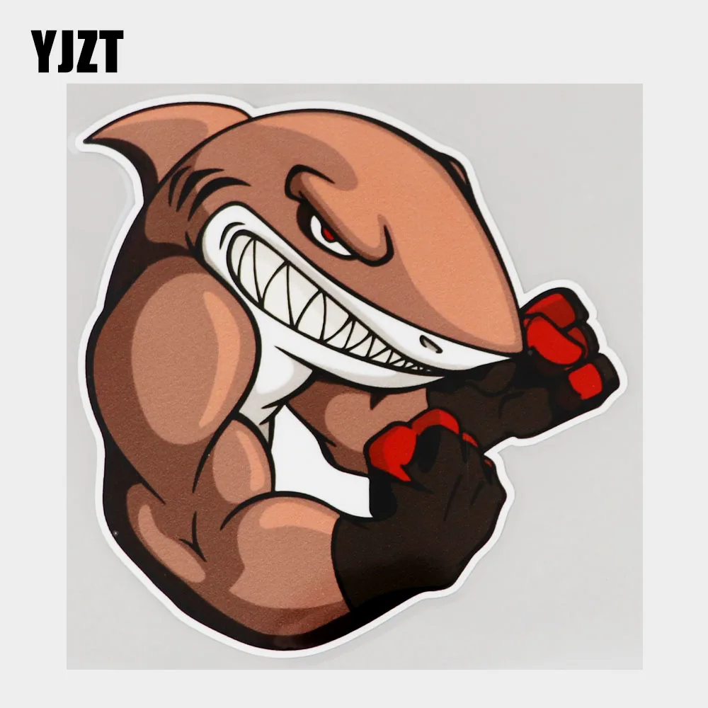 

YJZT 13.6CM×14.5CM Angry Cartoon Boxing Shark Car Sticker PVC Decal 11C-0402