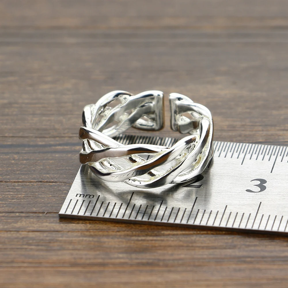 Кольцо из серебра 925 для женщин с тканым узором кольцо чистого Открытое свободная