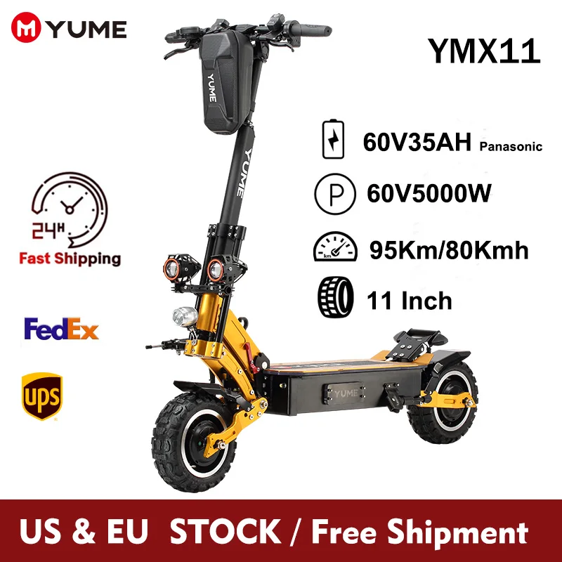 

2022Hot YUME X11 11" 5000W Motor Off-Road Tires Up to 55Miles&60mph Foldable Powerful Electric Scooter for Adults
