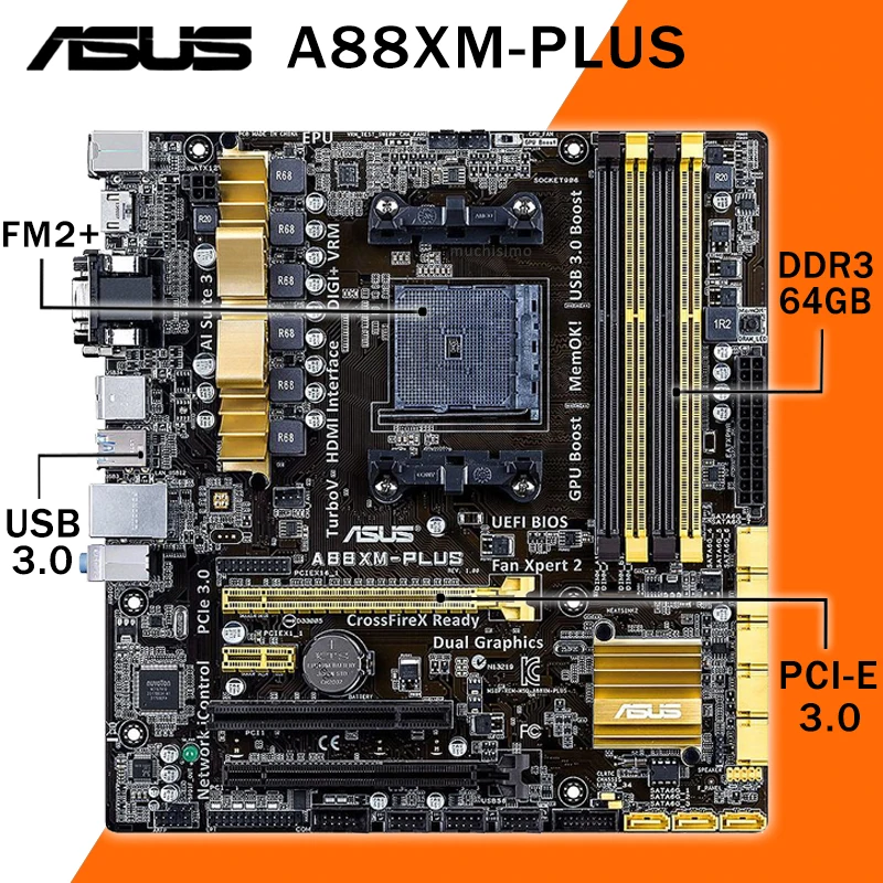 

Разъем FM2/FM2 + Asus A88XM-PLUS FM2/FM2 + Материнская плата DDR3 AMD A10/A8/A6/A4/Athlon PCI-E 3,0 DVI VGA AMD A88X Placa-MOM FM2/FM2 +