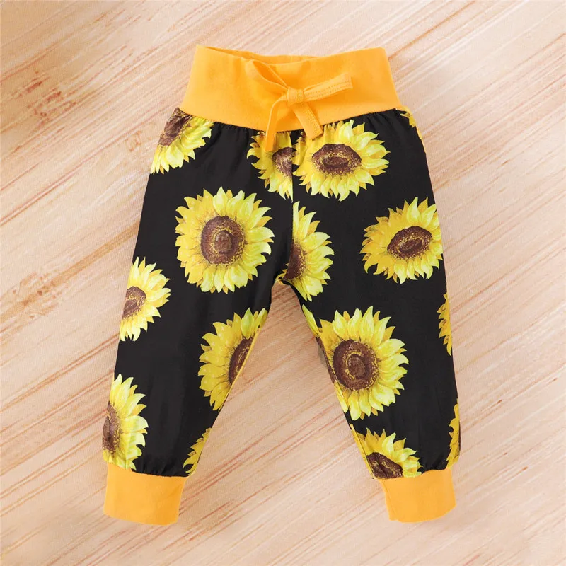 

Baby Girls 3-piece Clothing Set Letter Print Ruffled Bodysuit Sunflower Pants Headband 3-24M Infant Toddler Spring Fall Outfit