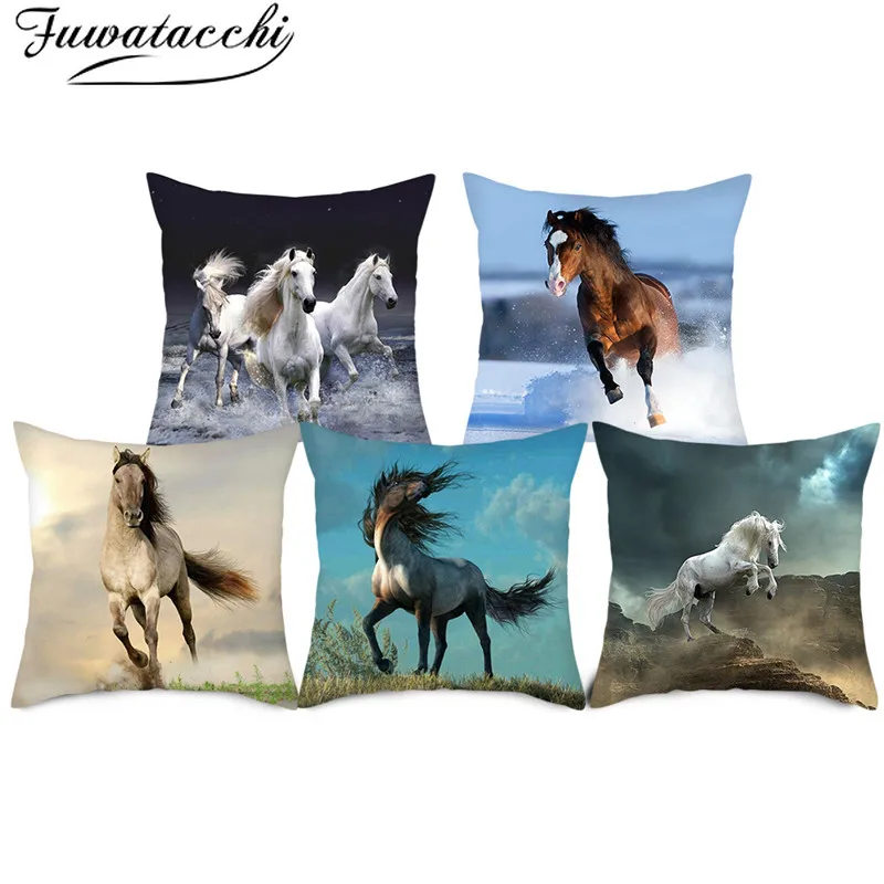 

Fuwatacchi Wild Galloping Horse Pillow Case Animals Cushion Covers for Home Bedroom Sofa Chair Decorative Pillow Covers 45*45cm