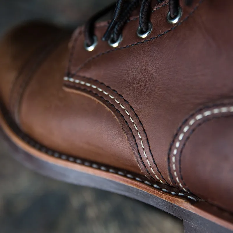 Мужские мотоциклетные ботинки из натуральной кожи с круглым носком на шнуровке |