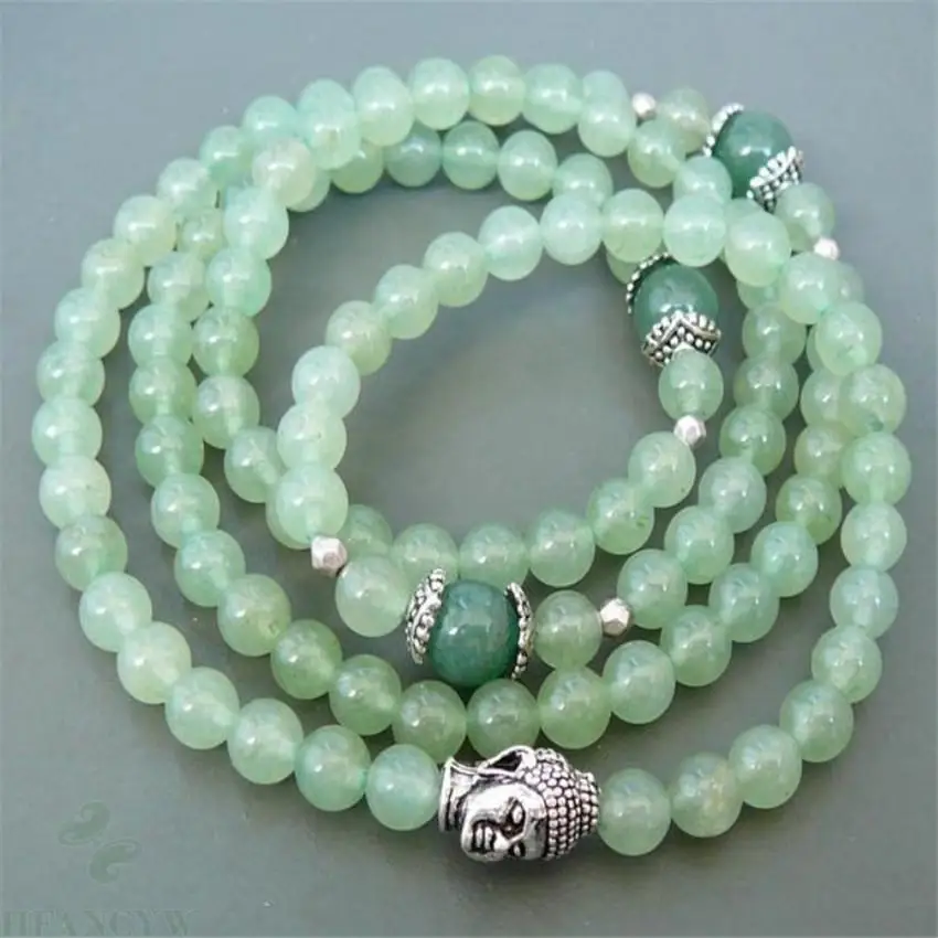 6mm Light green jade Gemstone 108 Beads Mala Bracelet Natural Chic Wristband Pray Wrist Spirituality Energy Healing Cuff