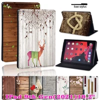 case for apple ipad 2021 9th generation 10 2 inch printed wood tablet wearable durable leather stand protective case pen