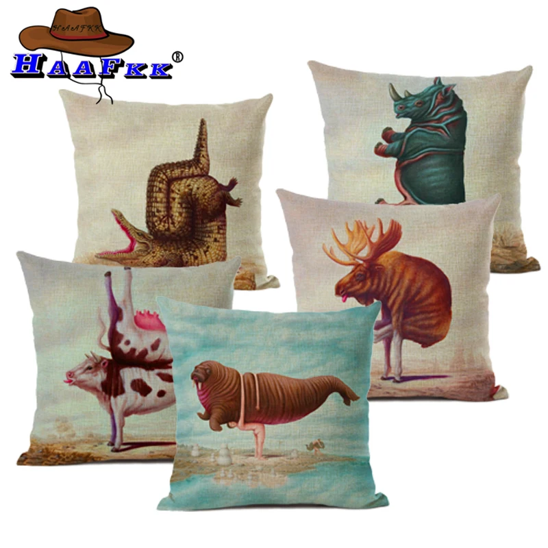 Льняная подушка в виде животного 45x45 см|Наволочки| |