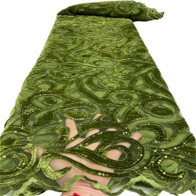 Африканская Тюлевая кружевная ткань с блестками бархат 2022 новейшая зеленая